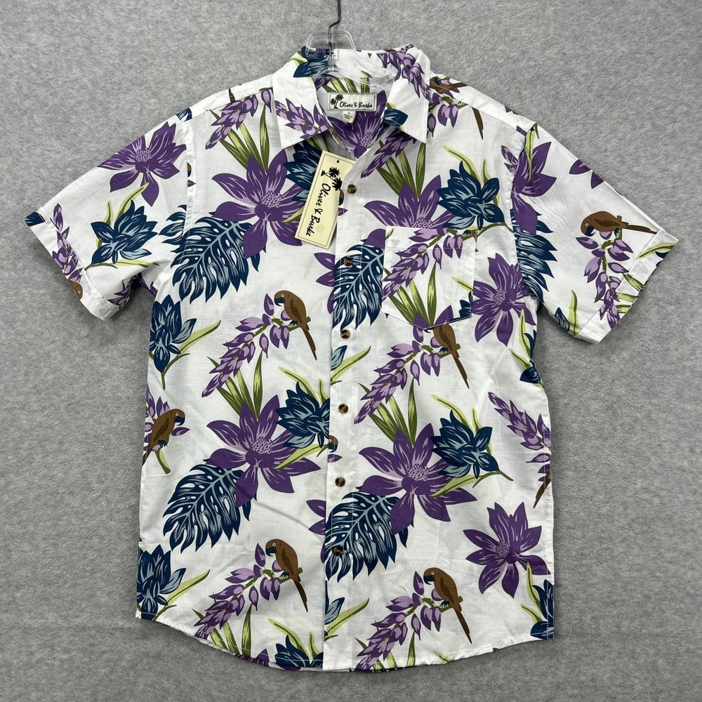 Oliver Burke Shirt Mens Small Purple Floral Hawaiian Tropical Beach Resort‎ NEW